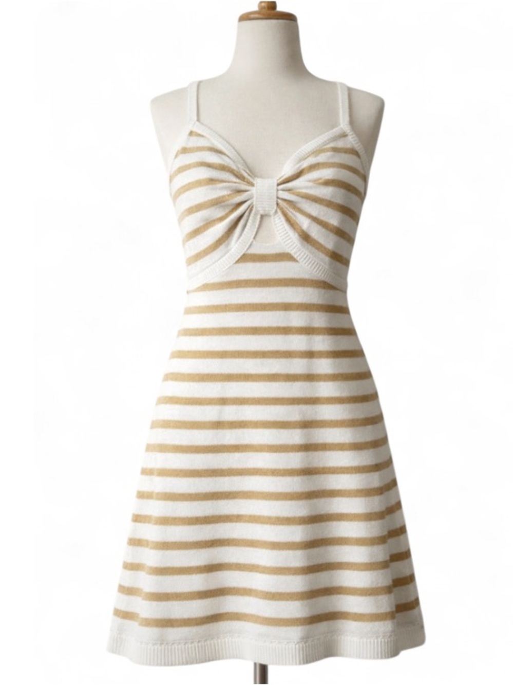 Aerie tan and white striped knit mini dress. NWOT